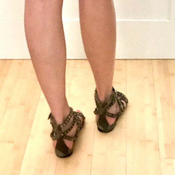 NWT SAINT LAURENT RUGGED SUEDE CAMOUFLAGE SILVER STUDDED SANDAL RUNS LARGE - Picture 10 of 14